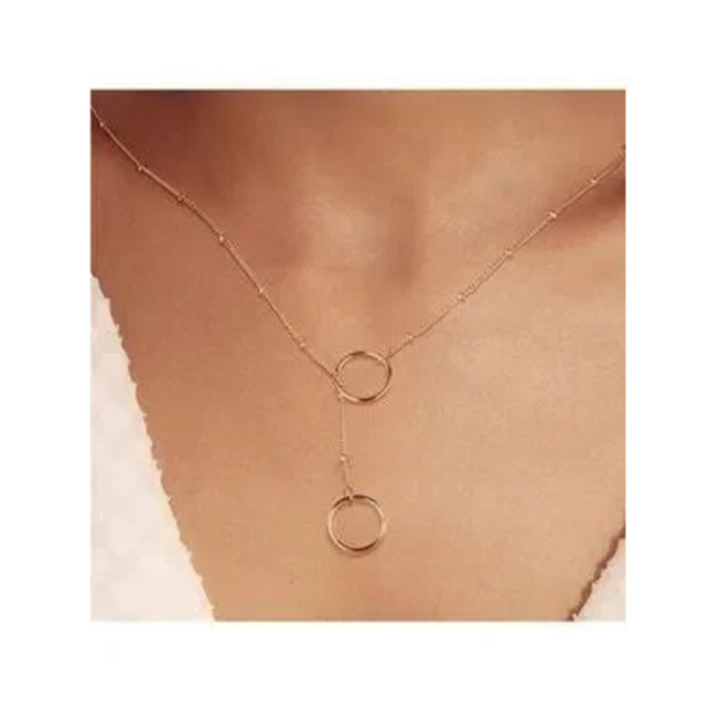 GOLD 14k Gold Plated Circle Beaded Lariat Necklace